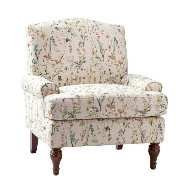 Adolf Bird Print Linen Living Room Armchair with Wood Legs 1