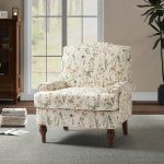 Adolf Bird Print Linen Living Room Armchair with Wood Legs