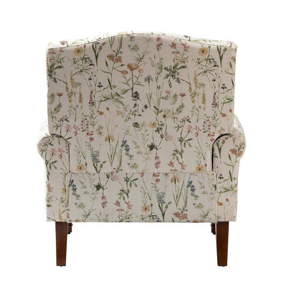 Adolf Bird Print Linen Living Room Armchair with Wood Legs 3