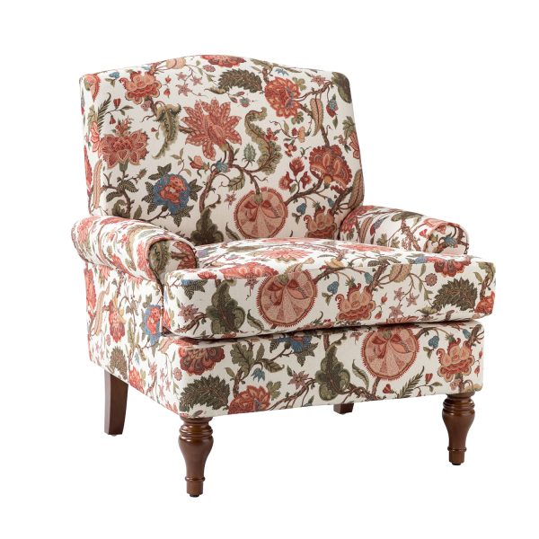 Adolf Bird Print Red Linen Accent Armchair 1