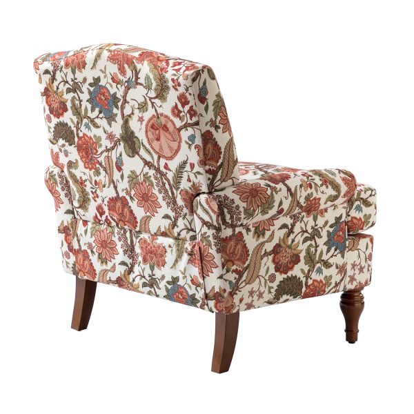 Adolf Bird Print Red Linen Accent Armchair 2