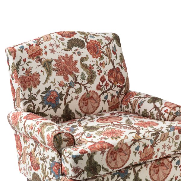 Adolf Bird Print Red Linen Accent Armchair 4