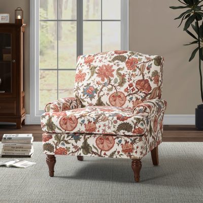 Adolf Bird Print Red Linen Accent Armchair