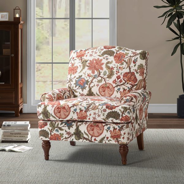 Adolf Bird Print Red Linen Accent Armchair