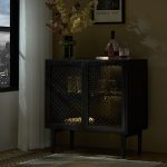 Adolf Black Modern Farmhouse Accent Cabinet with LED Lights