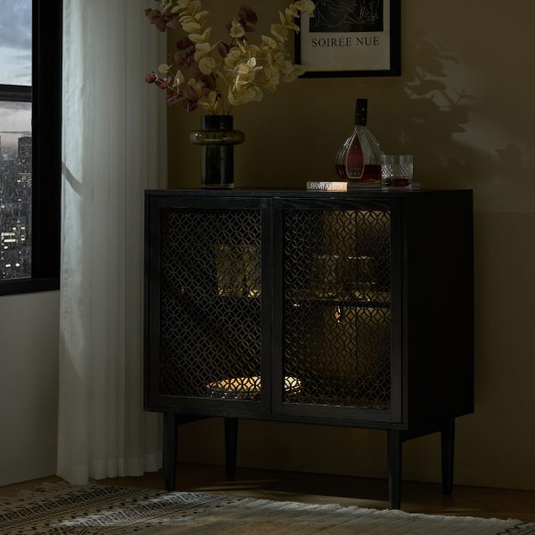 Adolf Black Modern Farmhouse Accent Cabinet with LED Lights 1
