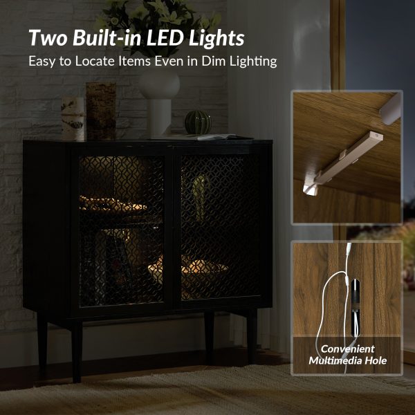 Adolf Black Modern Farmhouse Accent Cabinet with LED Lights 2