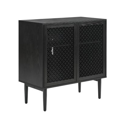 Adolf Black Modern Farmhouse Accent Cabinet with LED Lights