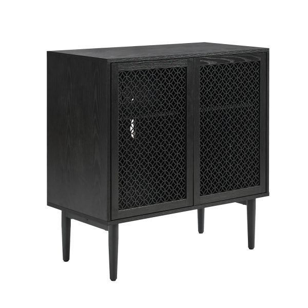 Adolf Black Modern Farmhouse Accent Cabinet with LED Lights