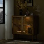 Adolf Walnut Modern Farmhouse LED Accent Cabinet