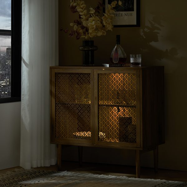 Adolf Walnut Modern Farmhouse LED Accent Cabinet 1