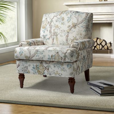 Adolf Yellow Bird Print Linen Living Room Accent Armchair