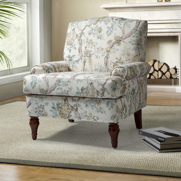 Adolf Yellow Bird Print Linen Living Room Accent Armchair