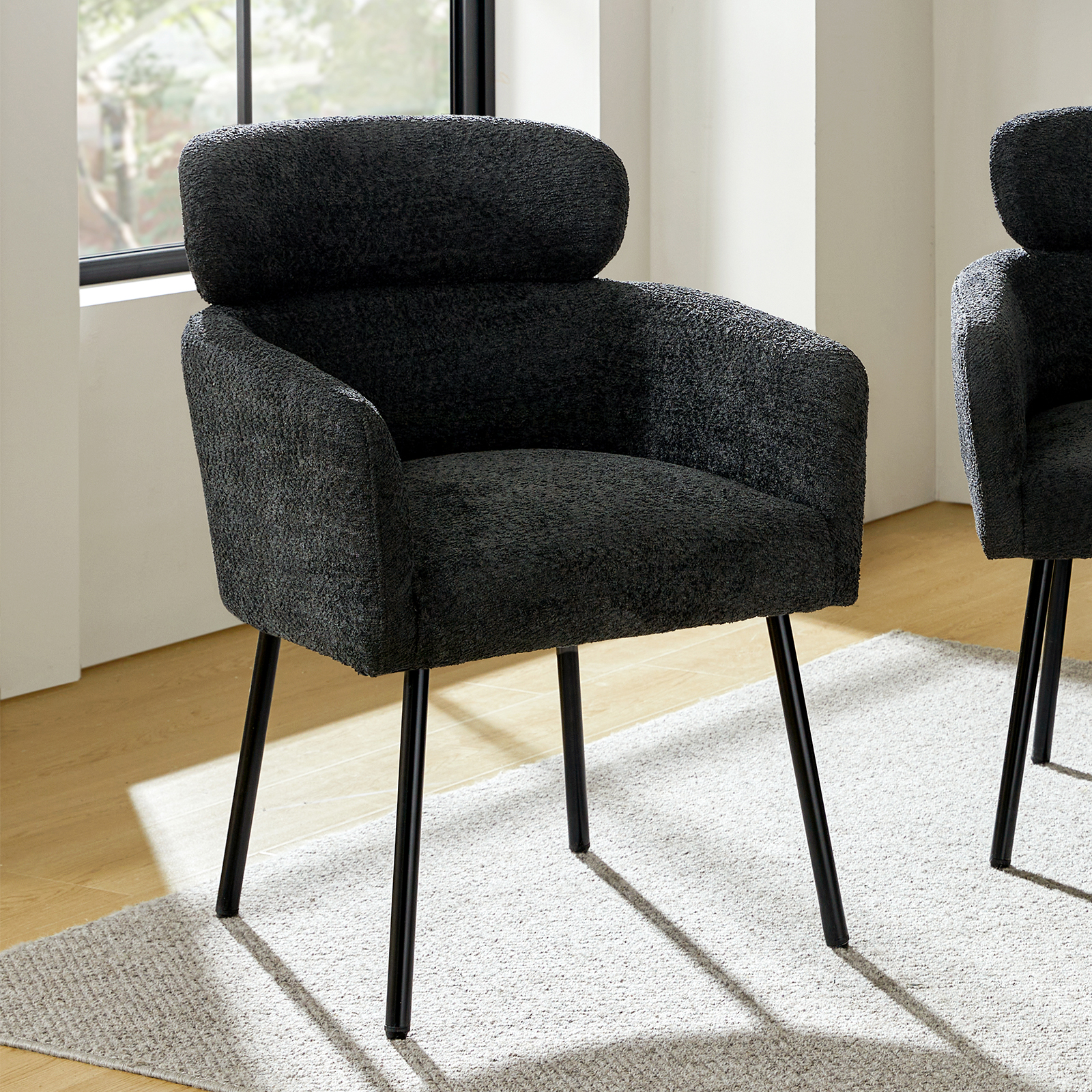 Adrian Black Lambswool Boucle Modern Dining Chair 2 Adrian Black Lambswool Boucle Modern Dining Chair - Image 2
