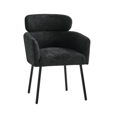 Adrian Black Lambswool Boucle Modern Dining Chair