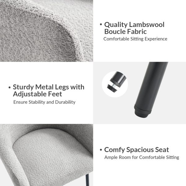 Adrian Grey Lambswool Boucle Modern Dining Chair 4