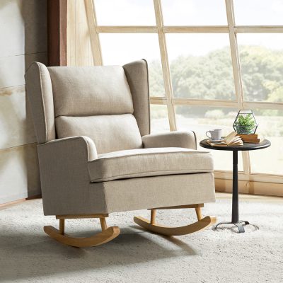 Adrian Linen Rocking Wingback Accent Chair