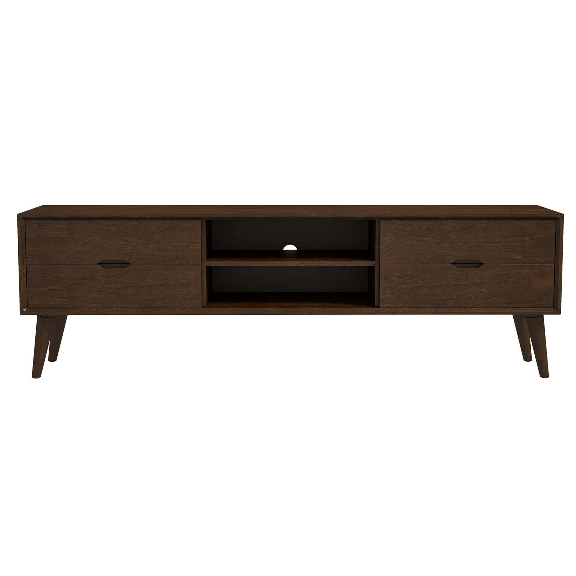 Brown Solid Wood Mid-Century Modern Low Profile TV Stand 1 Brown Solid Wood Mid-Century Modern Low Profile TV Stand