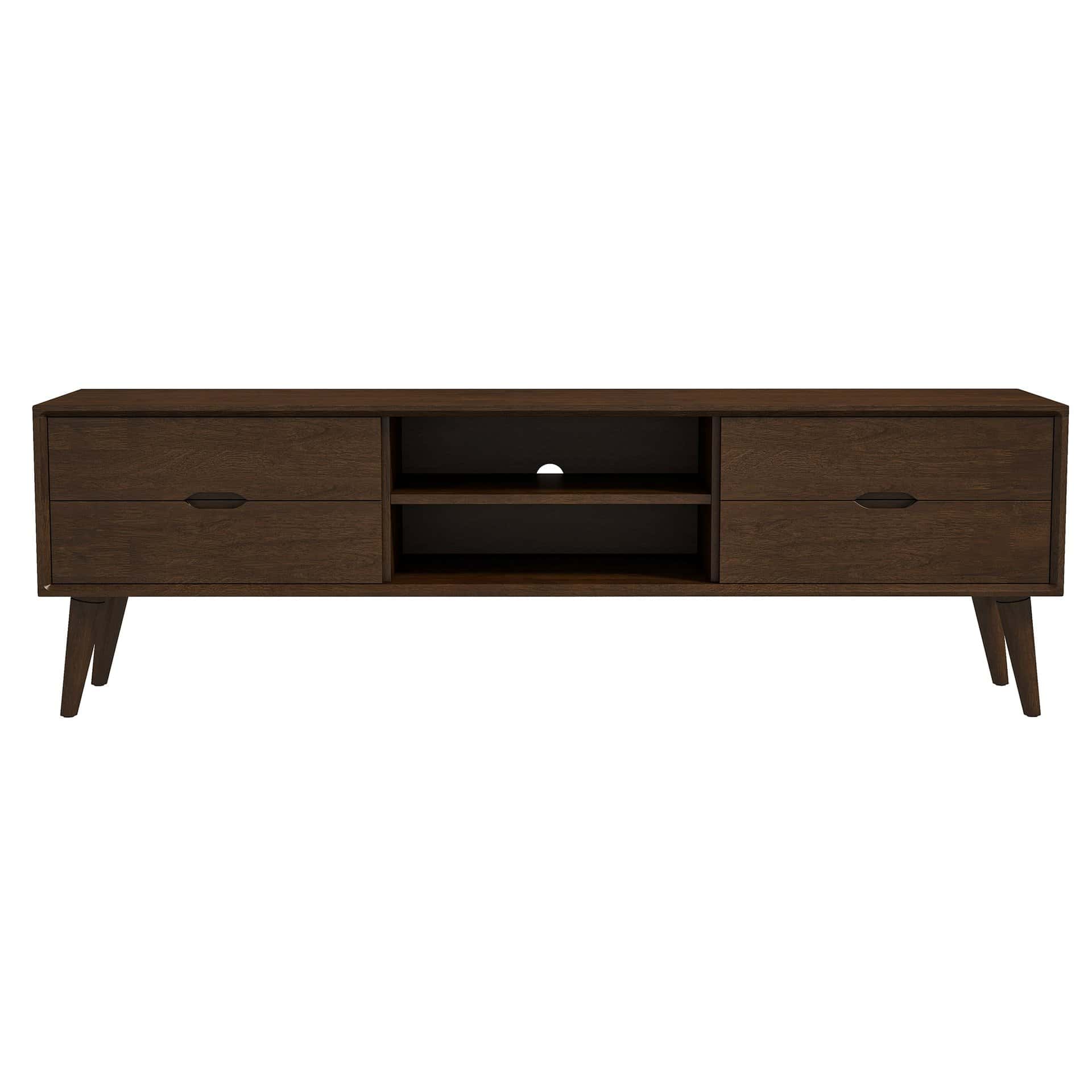 Brown Solid Wood Mid-Century Modern Low Profile TV Stand 6 Brown Solid Wood Mid-Century Modern Low Profile TV Stand