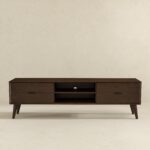Brown Solid Wood Mid-Century Modern Low Profile TV Stand