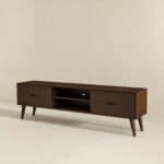 Brown Solid Wood Mid-Century Modern Low Profile TV Stand