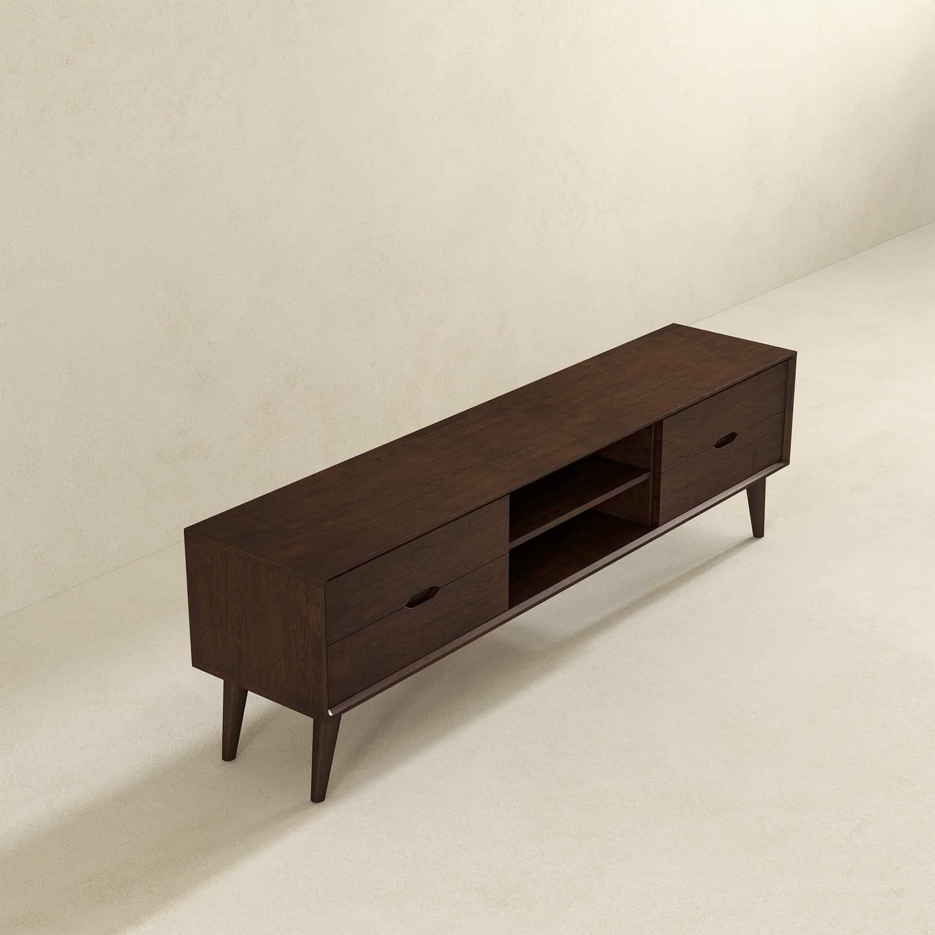 Brown Solid Wood Mid-Century Modern Low Profile TV Stand 9 Brown Solid Wood Mid-Century Modern Low Profile TV Stand
