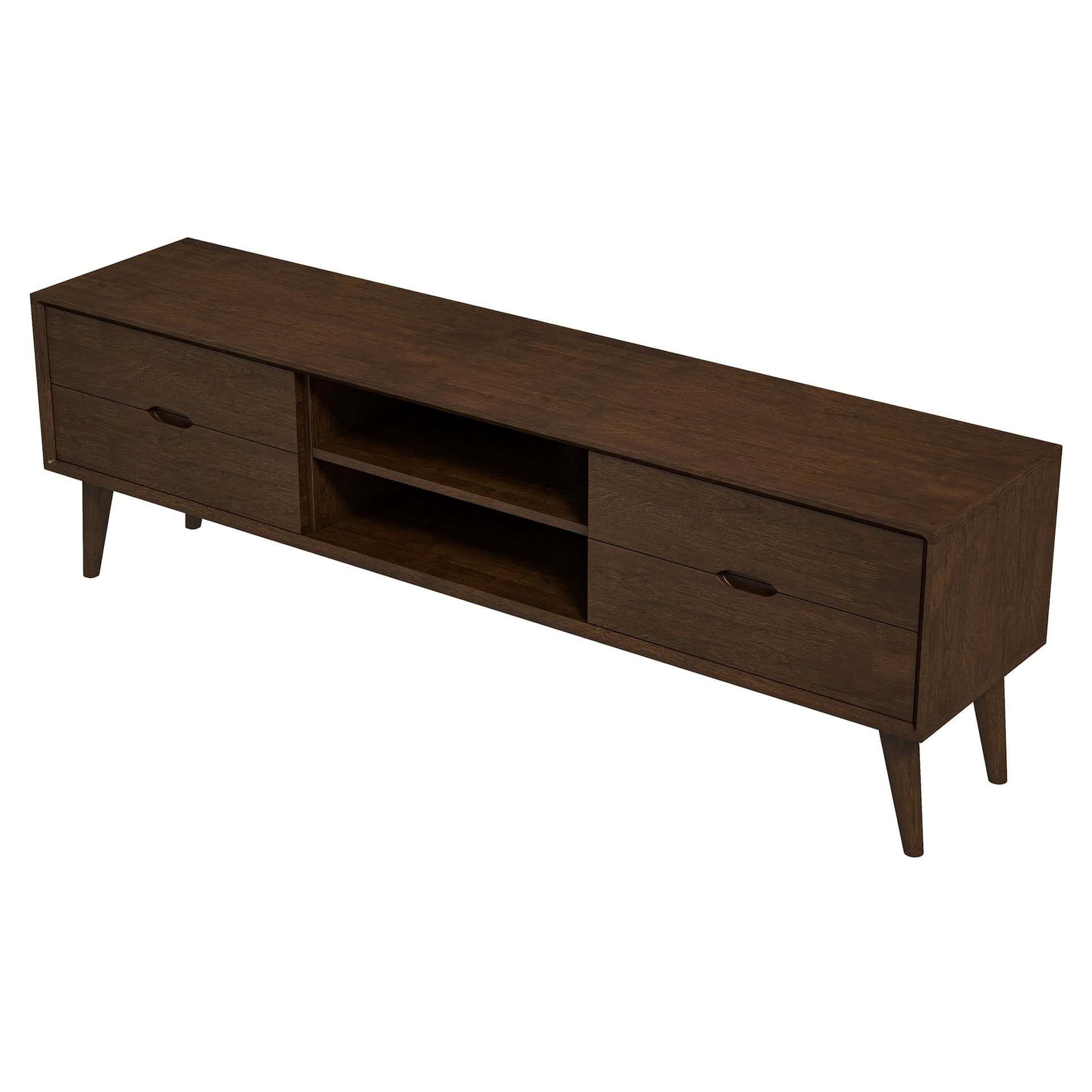 Brown Solid Wood Mid-Century Modern Low Profile TV Stand 10 Brown Solid Wood Mid-Century Modern Low Profile TV Stand