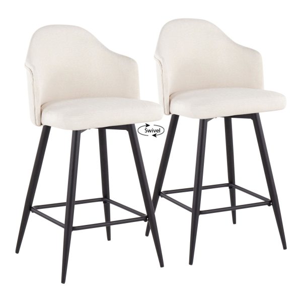 Ahoy 26 Inch Black Metal Cream Swivel Counter Stools Set of 2 1