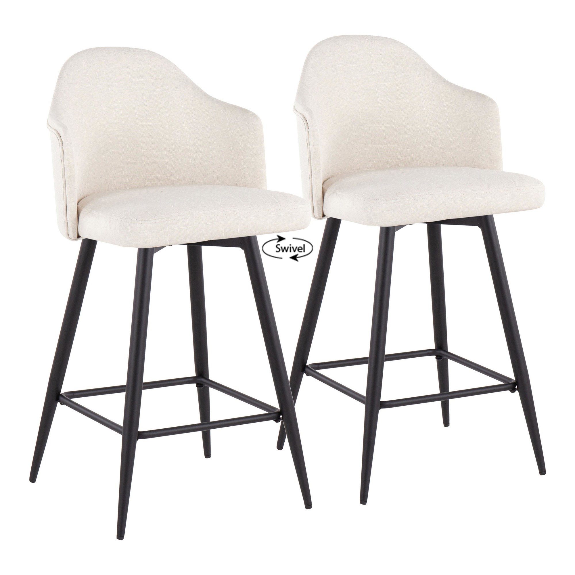 Ahoy 26-Inch Black Metal Cream Swivel Counter Stools (Set of 2) 2 Ahoy 26-Inch Black Metal Cream Swivel Counter Stools (Set of 2) - Image 2