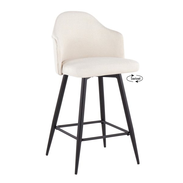 Ahoy 26 Inch Black Metal Cream Swivel Counter Stools Set of 2 2