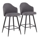 Ahoy 26-Inch Black Metal Grey Fabric Swivel Counter Stool (Set of 2)