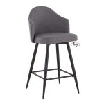 Ahoy 26-Inch Black Metal Grey Fabric Swivel Counter Stool (Set of 2)