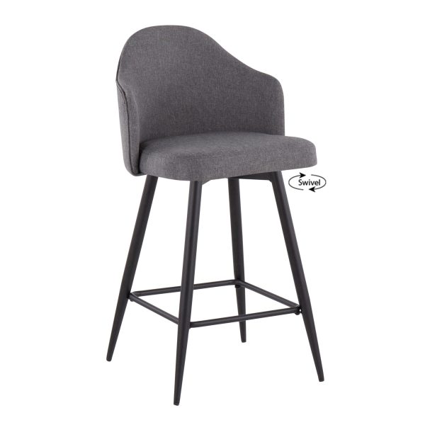 Ahoy 26 Inch Black Metal Grey Fabric Swivel Counter Stool Set of 2 2