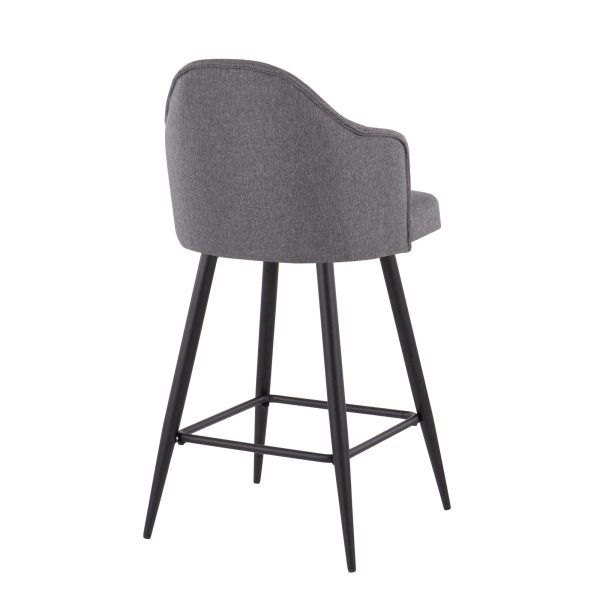 Ahoy 26 Inch Black Metal Grey Fabric Swivel Counter Stool Set of 2 4