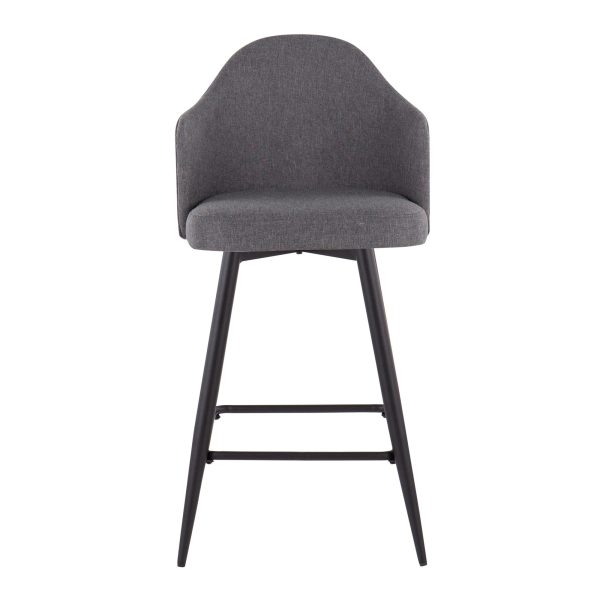 Ahoy 26 Inch Black Metal Grey Fabric Swivel Counter Stool Set of 2 6