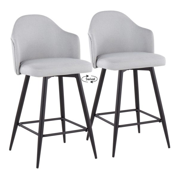 Ahoy 26 Inch Black Metal Light Grey Swivel Stools Set of 2 1