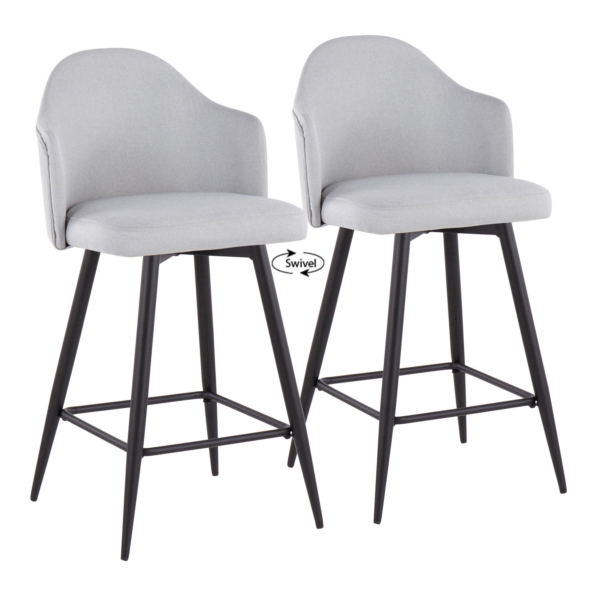 Ahoy 26 Inch Black Metal Light Grey Swivel Stools (Set of 2) 2 Ahoy 26 Inch Black Metal Light Grey Swivel Stools (Set of 2) - Image 2