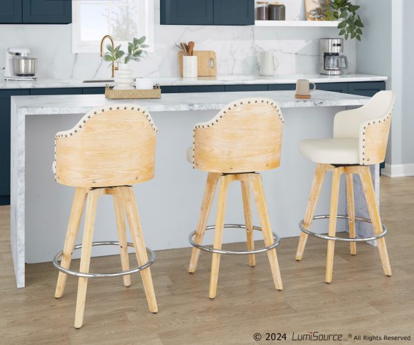 Ahoy 26 Inch Natural Bamboo Cream Swivel Counter Stools Set of 2 1