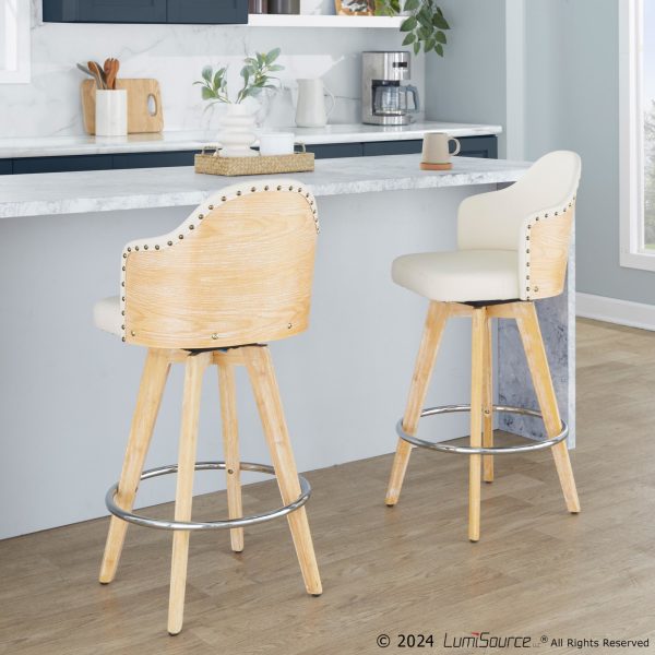 Ahoy 26 Inch Natural Bamboo Cream Swivel Counter Stools Set of 2 3