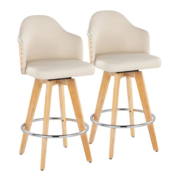 Ahoy 26 Inch Natural Bamboo Cream Swivel Counter Stools Set of 2 4