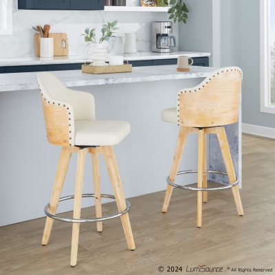 Ahoy 26-Inch Natural Bamboo Cream Swivel Counter Stools (Set of 2)