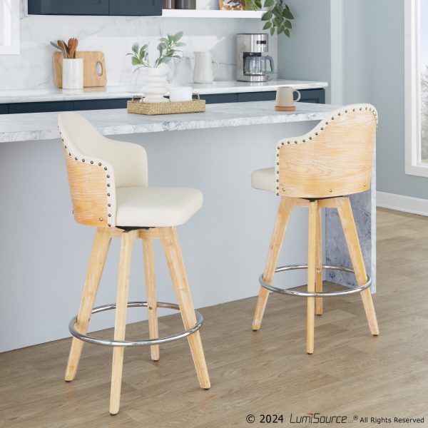 Ahoy 26 Inch Natural Bamboo Cream Swivel Counter Stools Set of 2