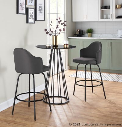 Ahoy Black Metal Charcoal Fabric Contemporary Counter Stool