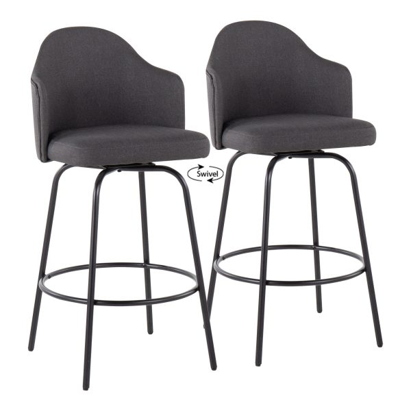 Ahoy Black Metal Charcoal Fabric Contemporary Counter Stool Set of 2 2
