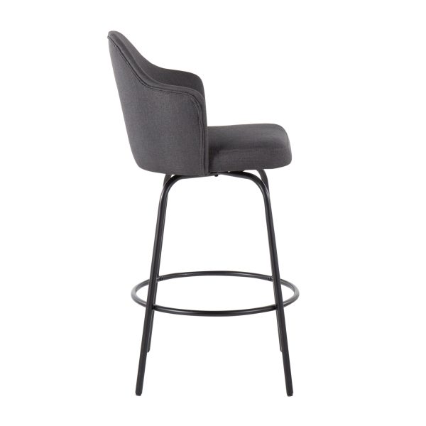 Ahoy Black Metal Charcoal Fabric Contemporary Counter Stool Set of 2 4