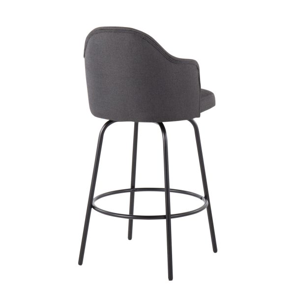 Ahoy Black Metal Charcoal Fabric Contemporary Counter Stool Set of 2 5