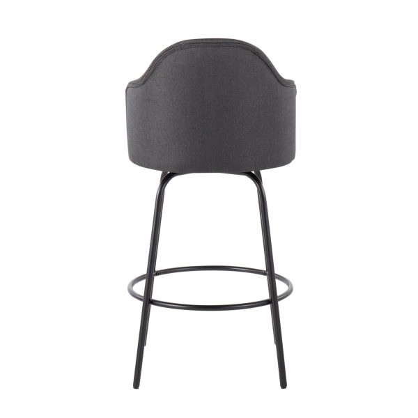 Ahoy Black Metal Charcoal Fabric Contemporary Counter Stool Set of 2 6