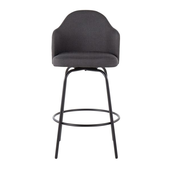 Ahoy Black Metal Charcoal Fabric Contemporary Counter Stool Set of 2 7