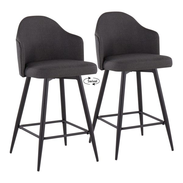 Ahoy Black Metal and Charcoal Contemporary Counter Stools Set of 2 1