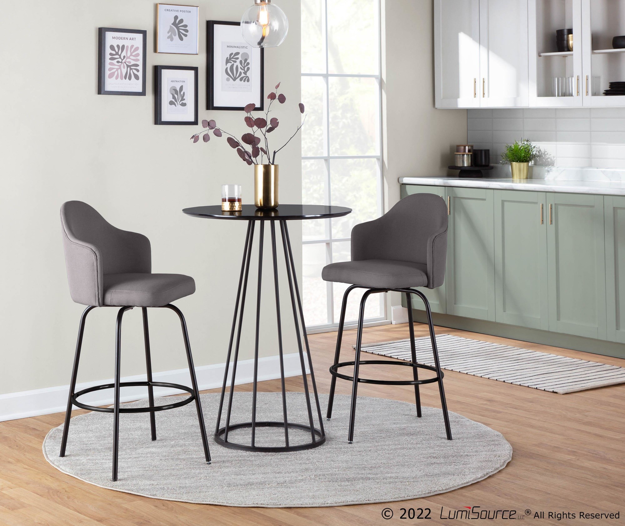 Ahoy Black Metal and Grey Contemporary Counter Stools (Set of 2) 2 Ahoy Black Metal and Grey Contemporary Counter Stools (Set of 2) - Image 2